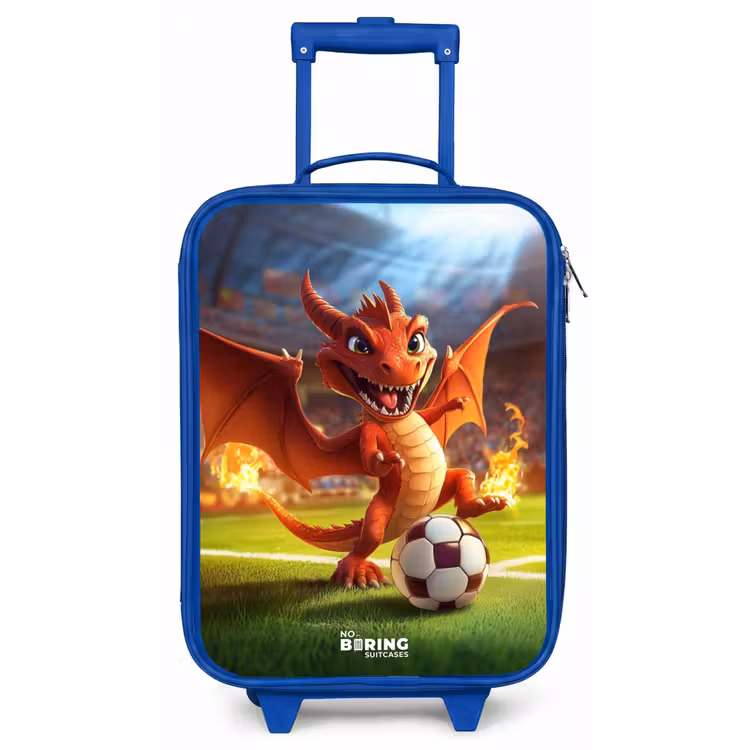 Rode draak voetbalt in zonnig stadion Kinderkoffer - Blauw klein -zz3dotto