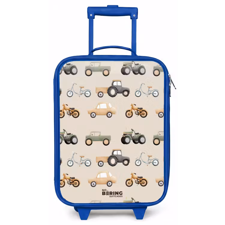 Retro voertuigen patroon Kinderkoffer - Blauw klein -zz3dotto
