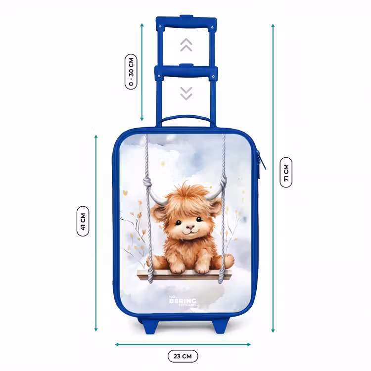 Schommelend Schotse hooglander kalf van waterverf Kinderkoffer - Blauw klein -productfoto_formaten