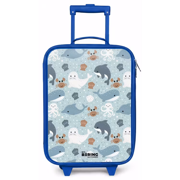 Zeedierenpatroon met dolfijnen, zeehonden en krabben Kinderkoffer - Blauw klein -zz3dotto