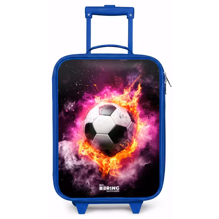 Voetbal in roze vuur explosie Kinderkoffer - Blauw klein -zz3dotto