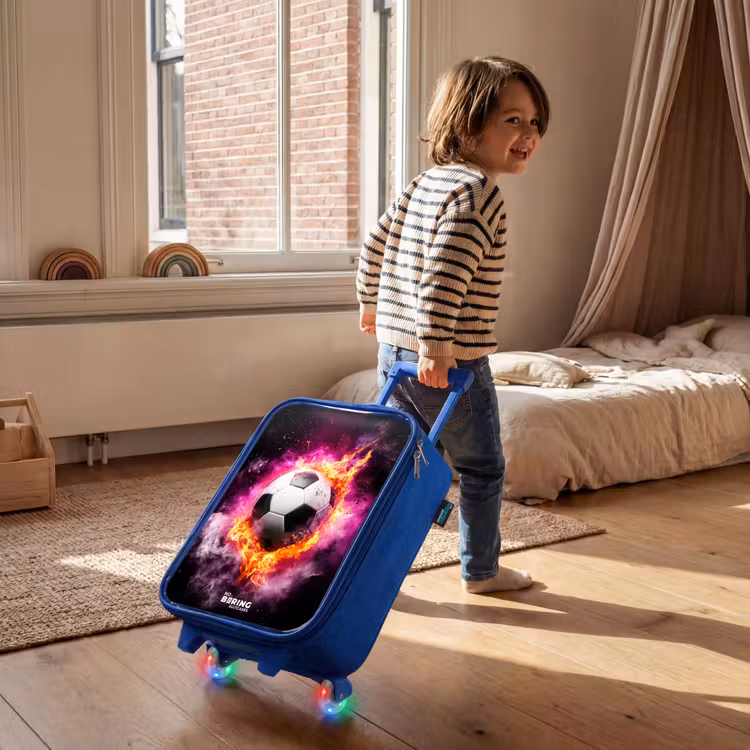 Voetbal in roze vuur explosie Kinderkoffer - Blauw klein -sfeer1