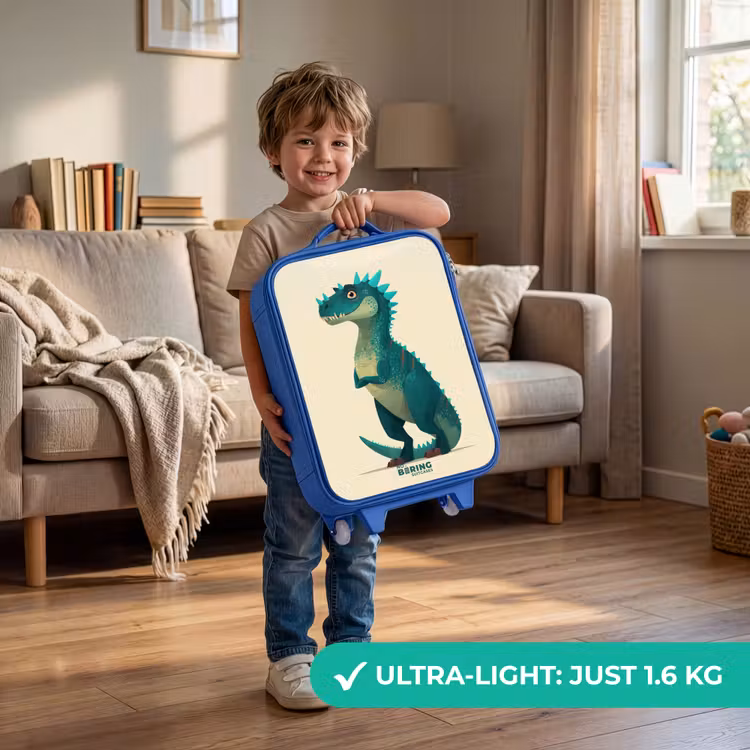 Spiky dino met vriendelijke blik Kinderkoffer - Blauw klein -sfeer2_EN