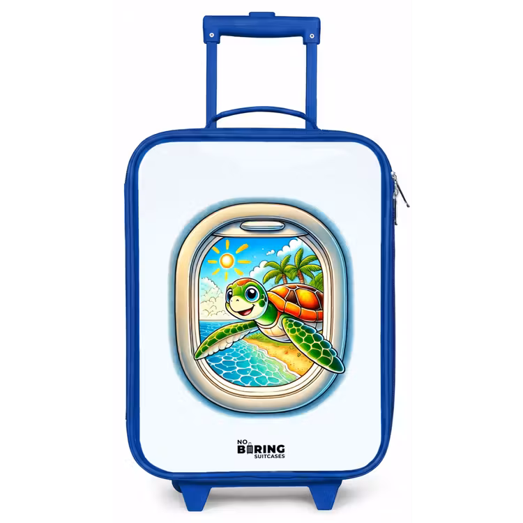 Schildpad bij een tropisch strand Kinderkoffer - Blauw klein -zz3dotto