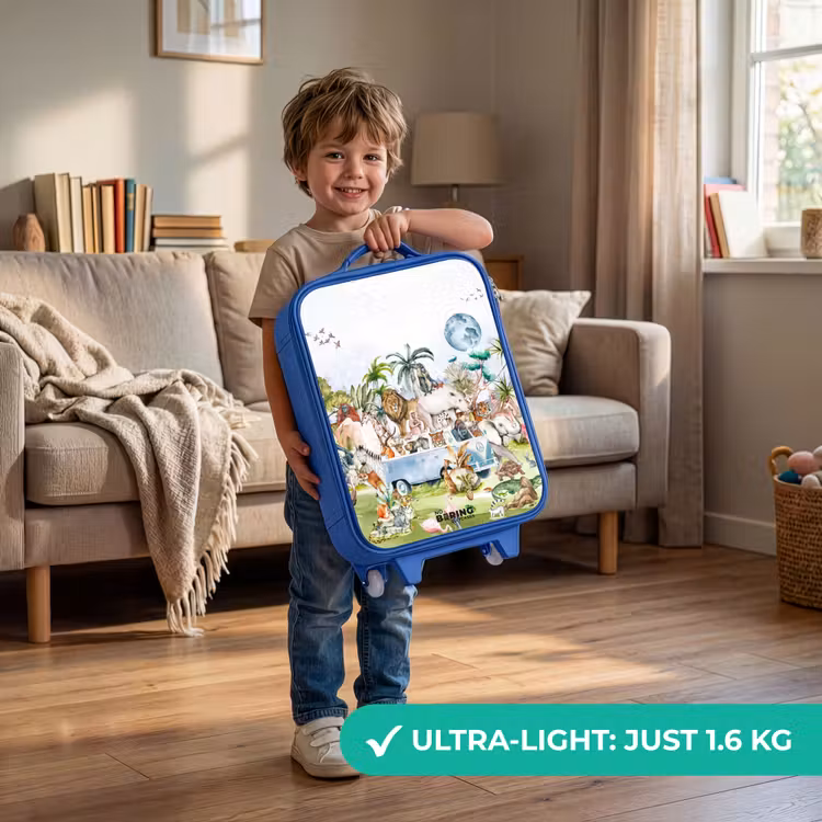 Busje met allemaal dieren Kinderkoffer - Blauw klein -sfeer2_EN