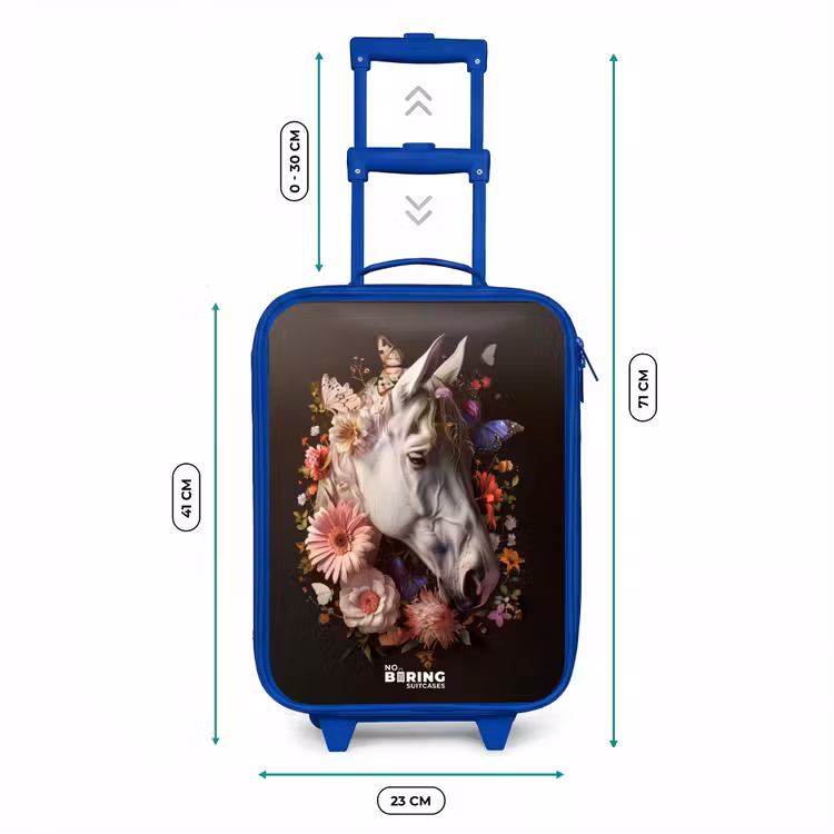 Wit paardenhoofd tussen kleurrijke bloemenkrans Kinderkoffer - Blauw klein -productfoto_formaten
