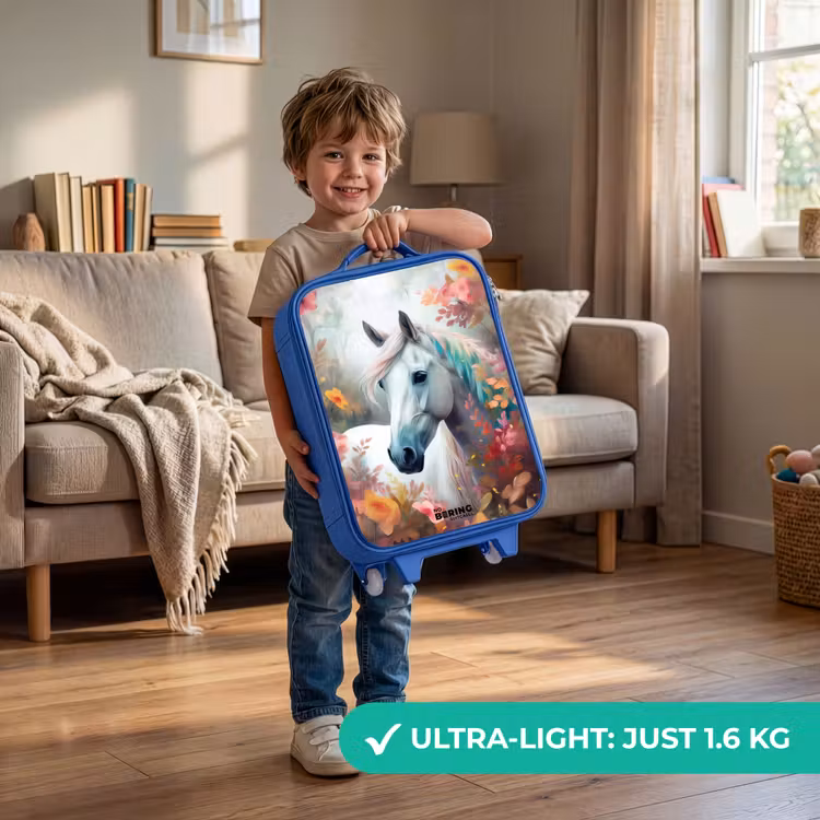 Wit paard omringd door bloemen Kinderkoffer - Blauw klein -sfeer2_EN
