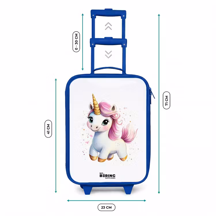 Witte eenhoorn met roze manen Kinderkoffer - Blauw klein -productfoto_formaten