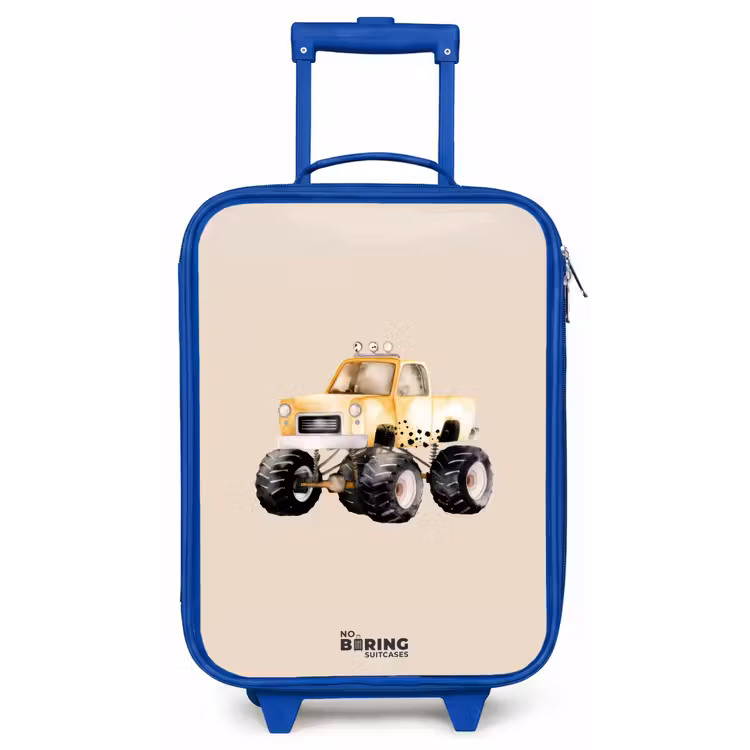 Gele monstertruck op een beige achtergrond Kinderkoffer - Blauw klein -zz3dotto