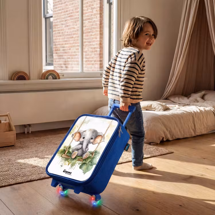 Jong olifantje op een schommel waterverf tekening Kinderkoffer - Blauw klein -sfeer1
