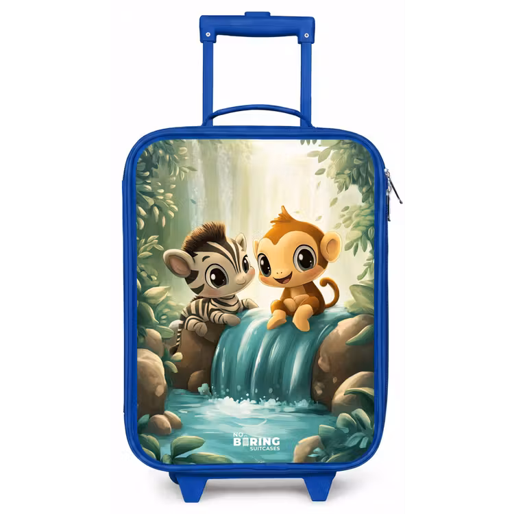 Zebra - Aapje - Waterval - Rotsen Kinderkoffer - Blauw klein -zz3dotto