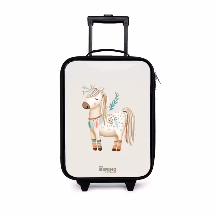 Bohemian paard in beige tinten Kinderkoffer - Zwart klein -3d