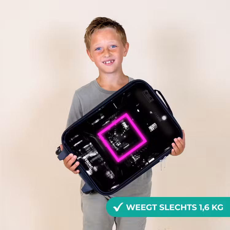 Felroze vierkant met verlichte achtergrond Kinderkoffer - Zwart klein -sfeer4_NL