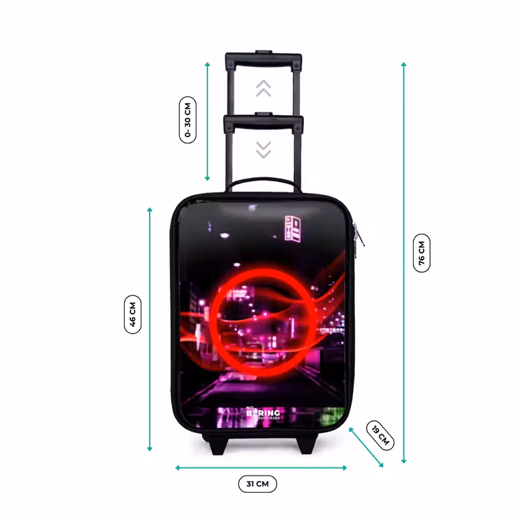 Felrode cirkel boven een neonverlichte stad Kinderkoffer - Zwart klein -productfoto_formaten
