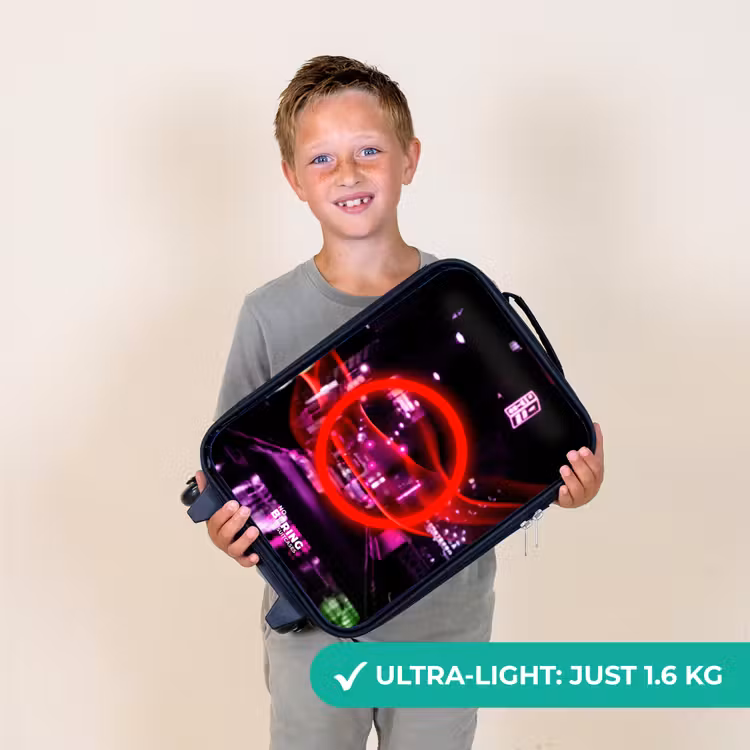 Felrode cirkel boven een neonverlichte stad Kinderkoffer - Zwart klein -sfeer4_UK