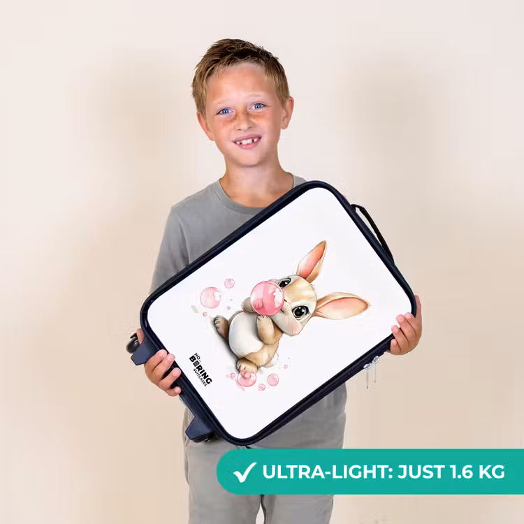 Bruin konijntje met roze bellen Kinderkoffer - Zwart klein -sfeer4_UK
