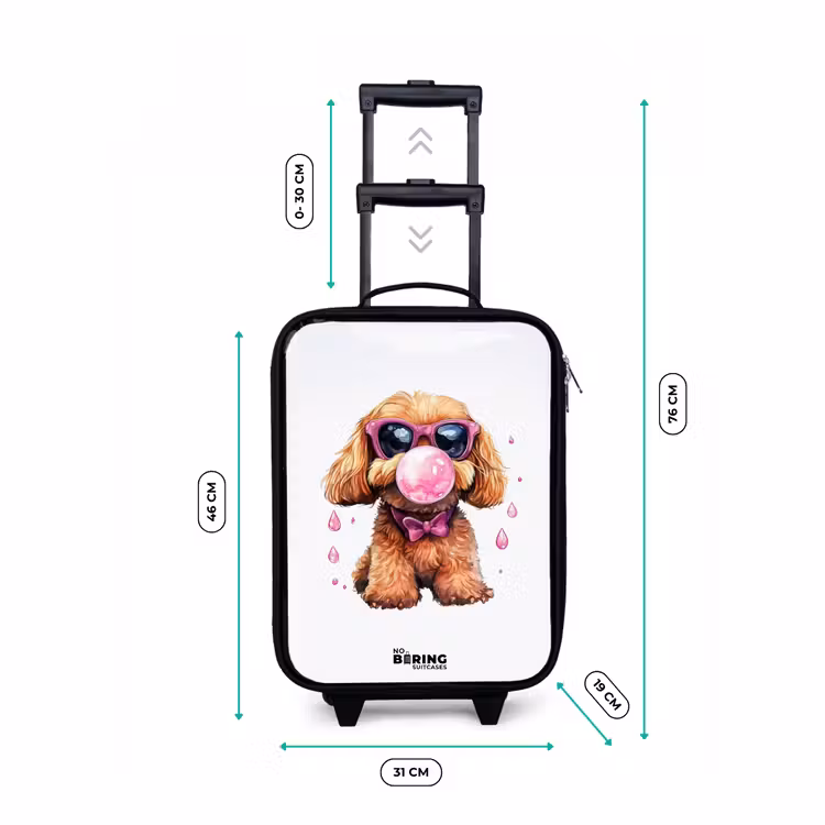 Bruine hond met roze bril en kauwgombal Kinderkoffer - Zwart klein -productfoto_formaten