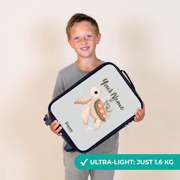 Bruine zeeschildpad in pastel onderwaterwereld Kinderkoffer - Zwart klein -sfeer4_UK
