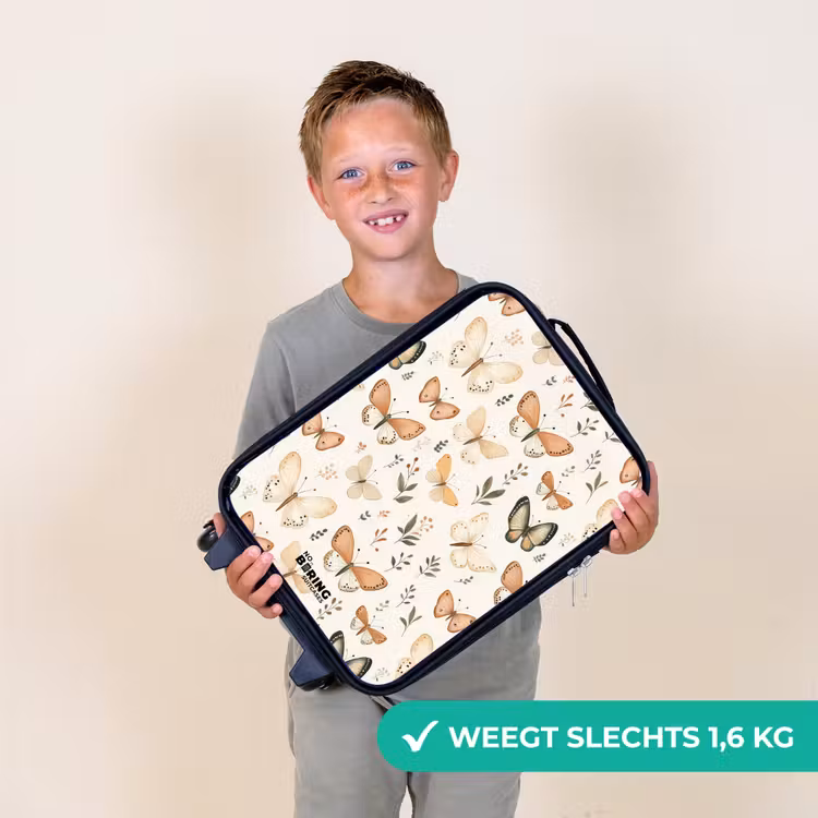 Vlinders in beige en oranjetinten tussen groene blaadjes Kinderkoffer - Zwart klein -sfeer4_NL