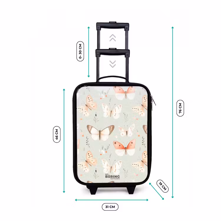 Vlinder patroon in zachte oranje en rode tinten Kinderkoffer - Zwart klein -productfoto_formaten
