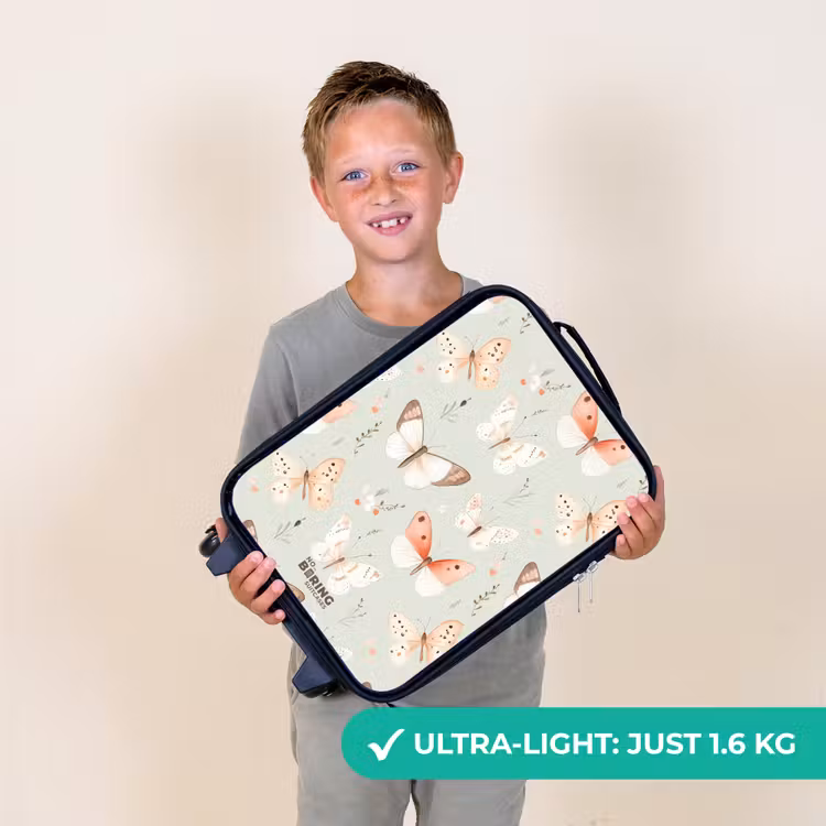 Vlinder patroon in zachte oranje en rode tinten Kinderkoffer - Zwart klein -sfeer4_UK