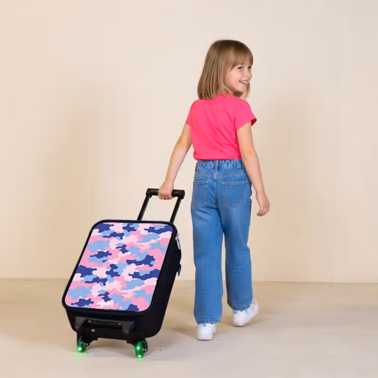 Camouflage - Roze - Blauw Kinderkoffer - Zwart klein -sfeer1