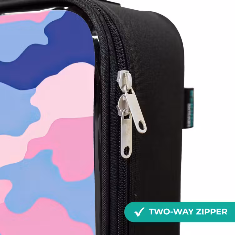 Camouflage - Roze - Blauw Kinderkoffer - Zwart klein -rits_UK