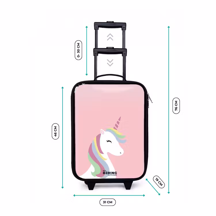 Cartoon unicorn met regenboogmanen Kinderkoffer - Zwart klein -productfoto_formaten