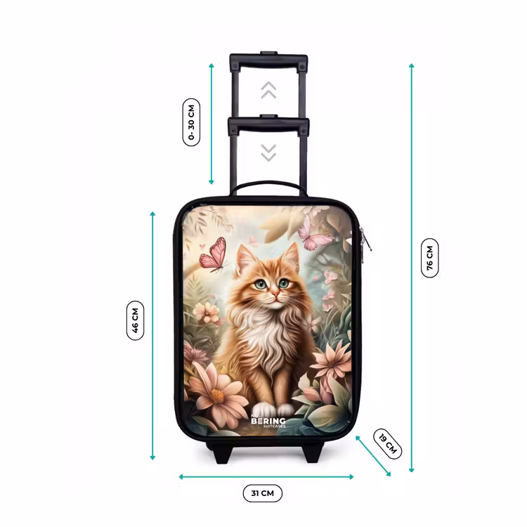 Kat in bloemenveld met roze vlinders. Kinderkoffer - Zwart klein -productfoto_formaten