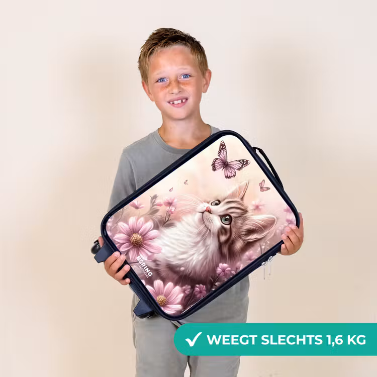 Kat - Paars - Vlinders - Bloemen Kinderkoffer - Zwart klein -sfeer4_NL