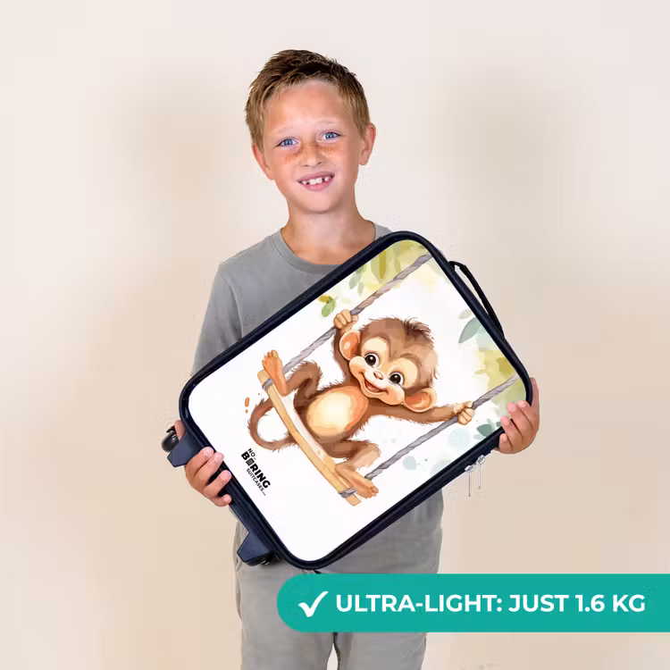 Vrolijk aapje op een schommel illustratie Kinderkoffer - Zwart klein -sfeer4_UK