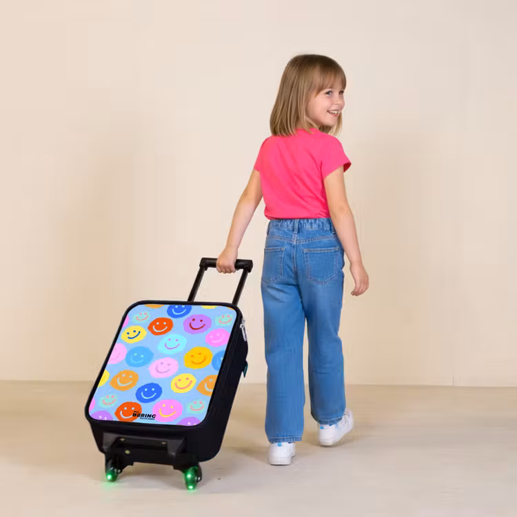 Vrolijk patroon van smileys Kinderkoffer - Zwart klein -sfeer1