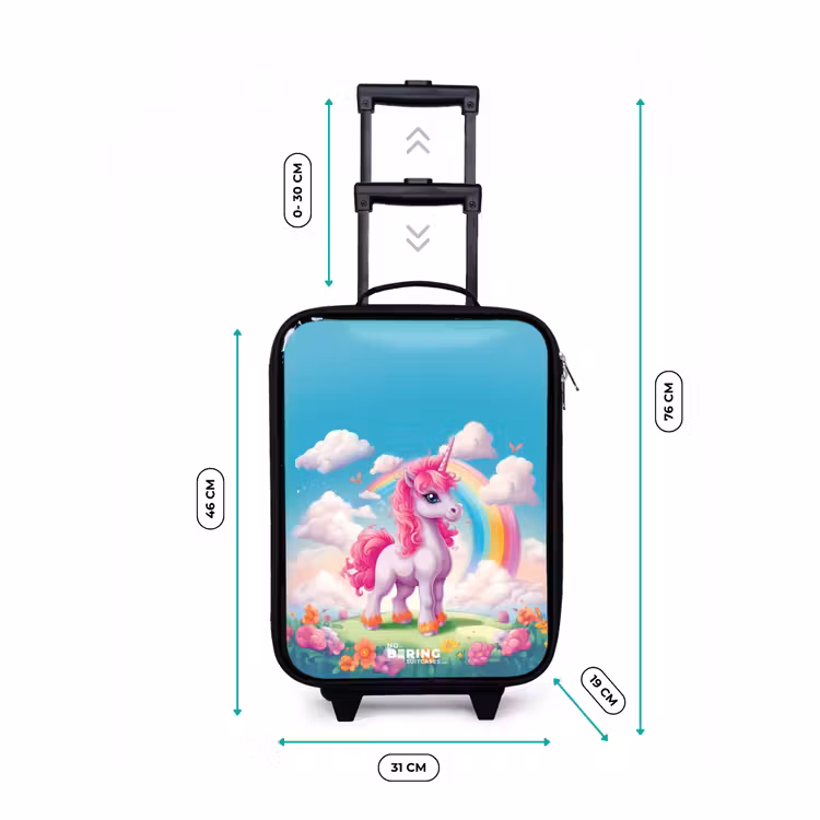 Vrolijke eenhoorn bij een regenboog Kinderkoffer - Zwart klein -productfoto_formaten