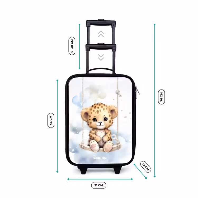 Cheeta welpje op een schommel in de wolken Kinderkoffer - Zwart klein -productfoto_formaten