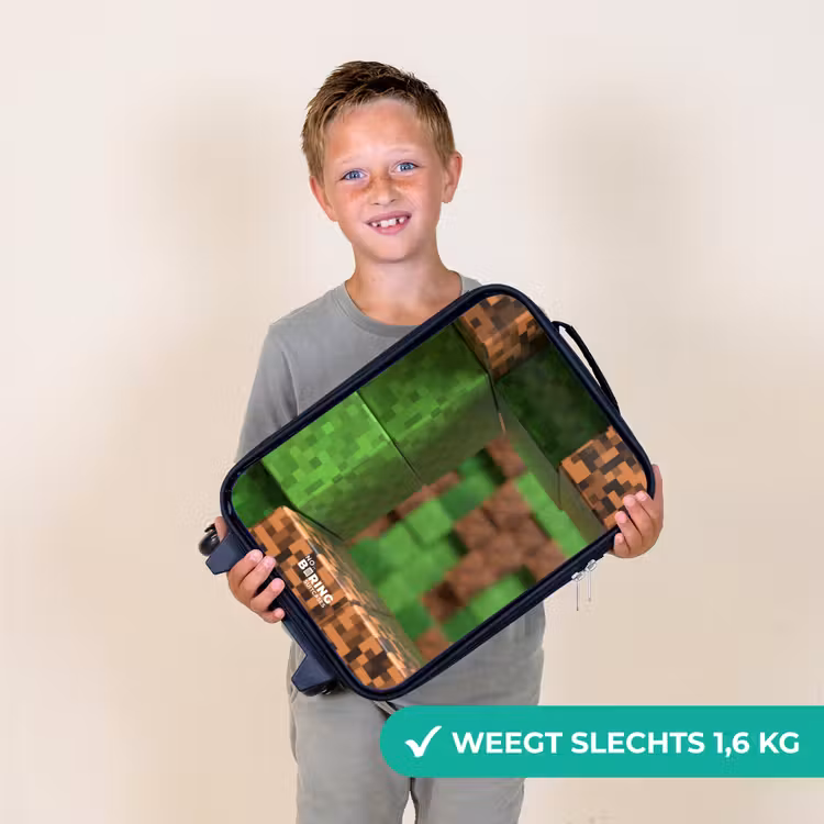 Close-up met pixelachtige blokken Kinderkoffer - Zwart klein -sfeer4_NL
