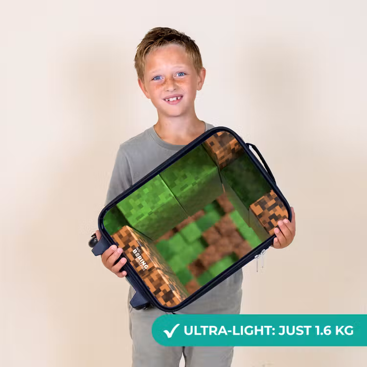 Close-up met pixelachtige blokken Kinderkoffer - Zwart klein -sfeer4_UK