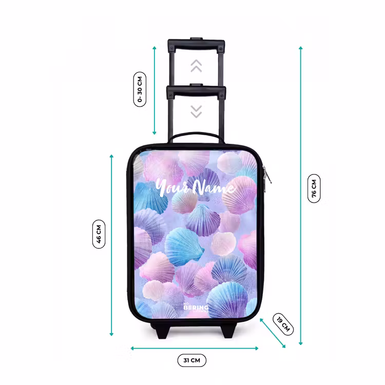 Gekleurde schelpen op een paarse achtergrond Kinderkoffer - Zwart klein -productfoto_formaten