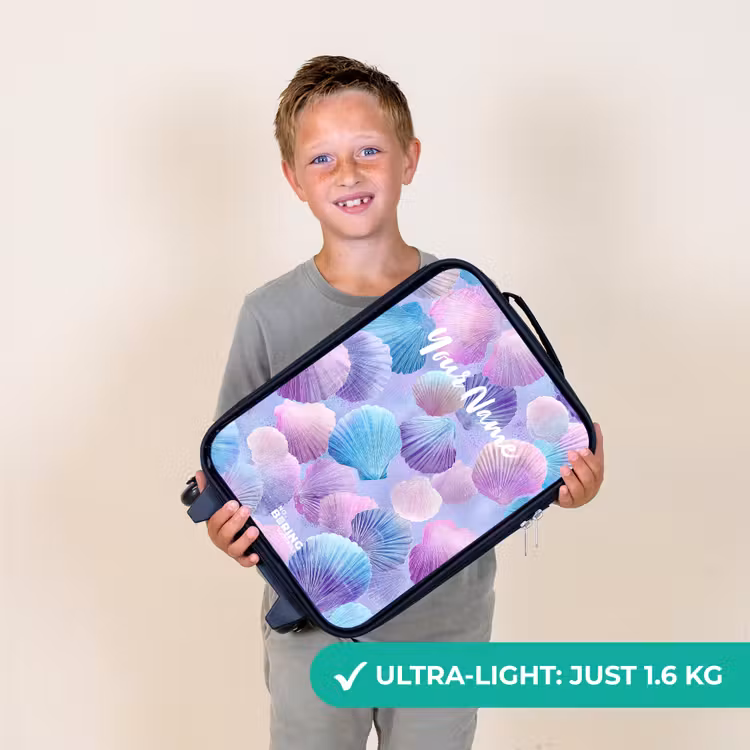 Gekleurde schelpen op een paarse achtergrond Kinderkoffer - Zwart klein -sfeer4_UK