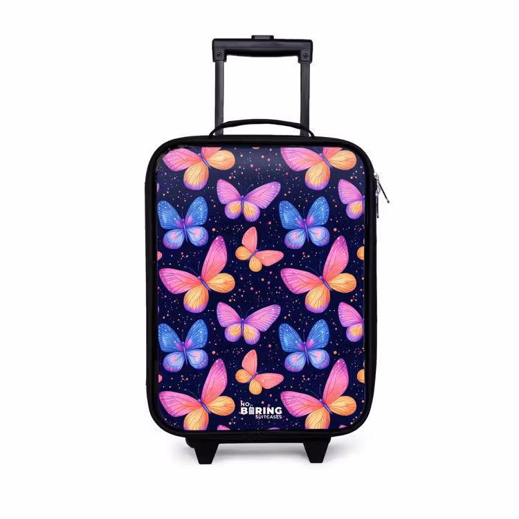 Kleurrijke vlinders in roze en blauw Kinderkoffer - Zwart klein -3d