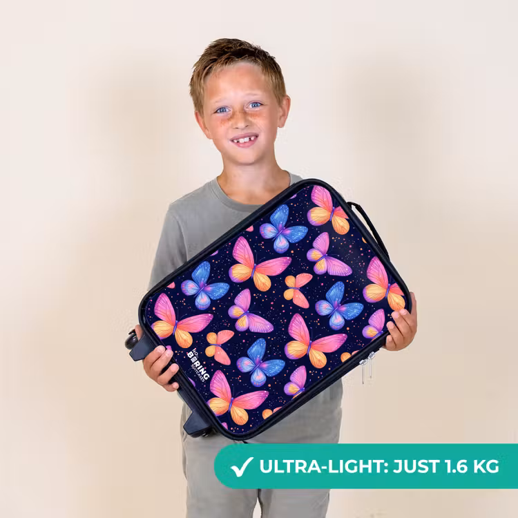 Kleurrijke vlinders in roze en blauw Kinderkoffer - Zwart klein -sfeer4_UK
