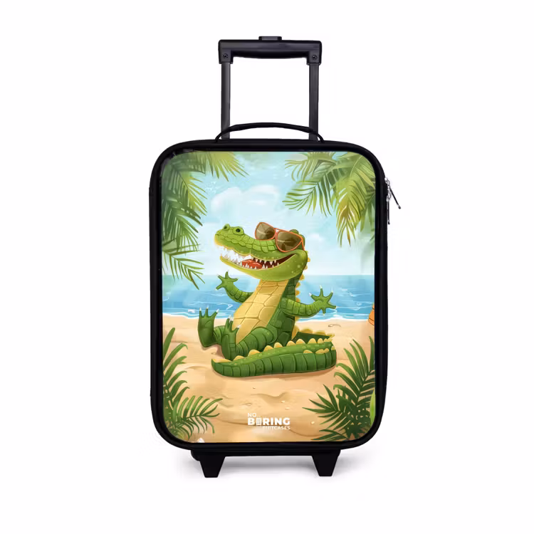Krokodil op het strand Kinderkoffer - Zwart klein -3d