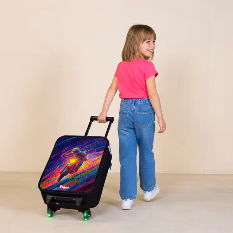 Crossmotor - Neonkleuren - Lijnen - Helm Kinderkoffer - Zwart klein -sfeer1