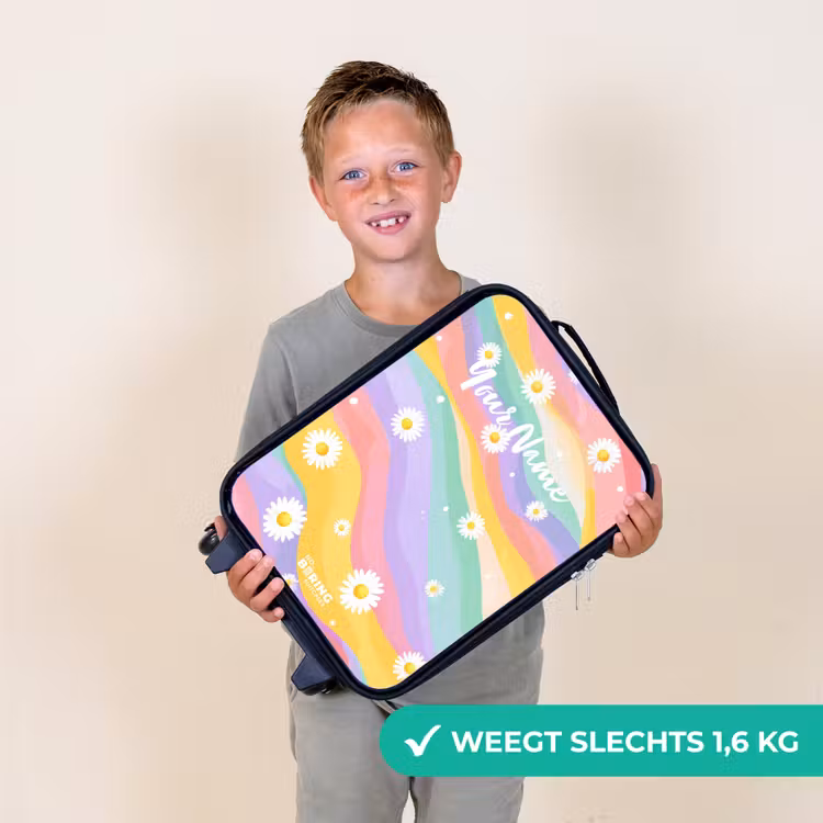 Madeliefjes op regenboogachtergrond Kinderkoffer - Zwart klein -sfeer4_NL