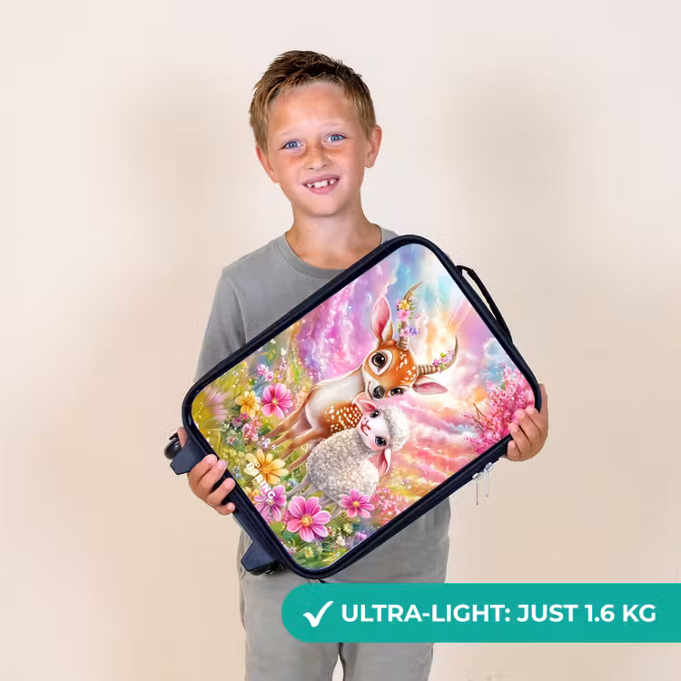 Hertje met een lammetje in pastelbloemenveld Kinderkoffer - Zwart klein -sfeer4_UK