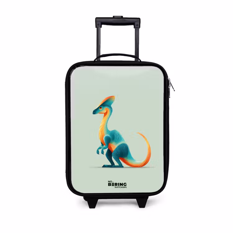 Dino - Blauw - Dier Kinderkoffer - Zwart klein -3d
