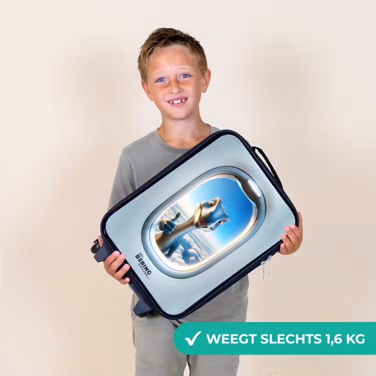 Dino uit een vliegtuigraam Kinderkoffer - Zwart klein -sfeer4_NL