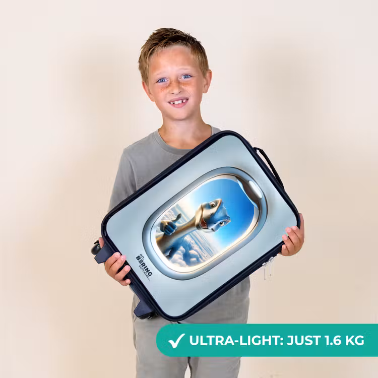 Dino uit een vliegtuigraam Kinderkoffer - Zwart klein -sfeer4_UK