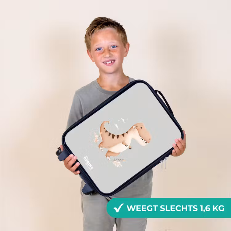 Dino in beige en grijze kleuren Kinderkoffer - Zwart klein -sfeer4_NL