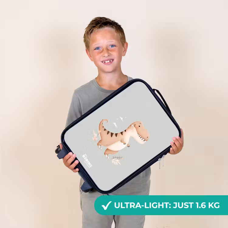 Dino in beige en grijze kleuren Kinderkoffer - Zwart klein -sfeer4_UK