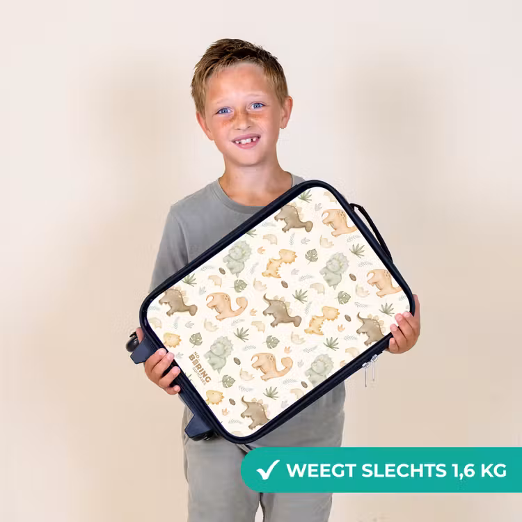 Dino patroon in pastelkleuren Kinderkoffer - Zwart klein -sfeer4_NL